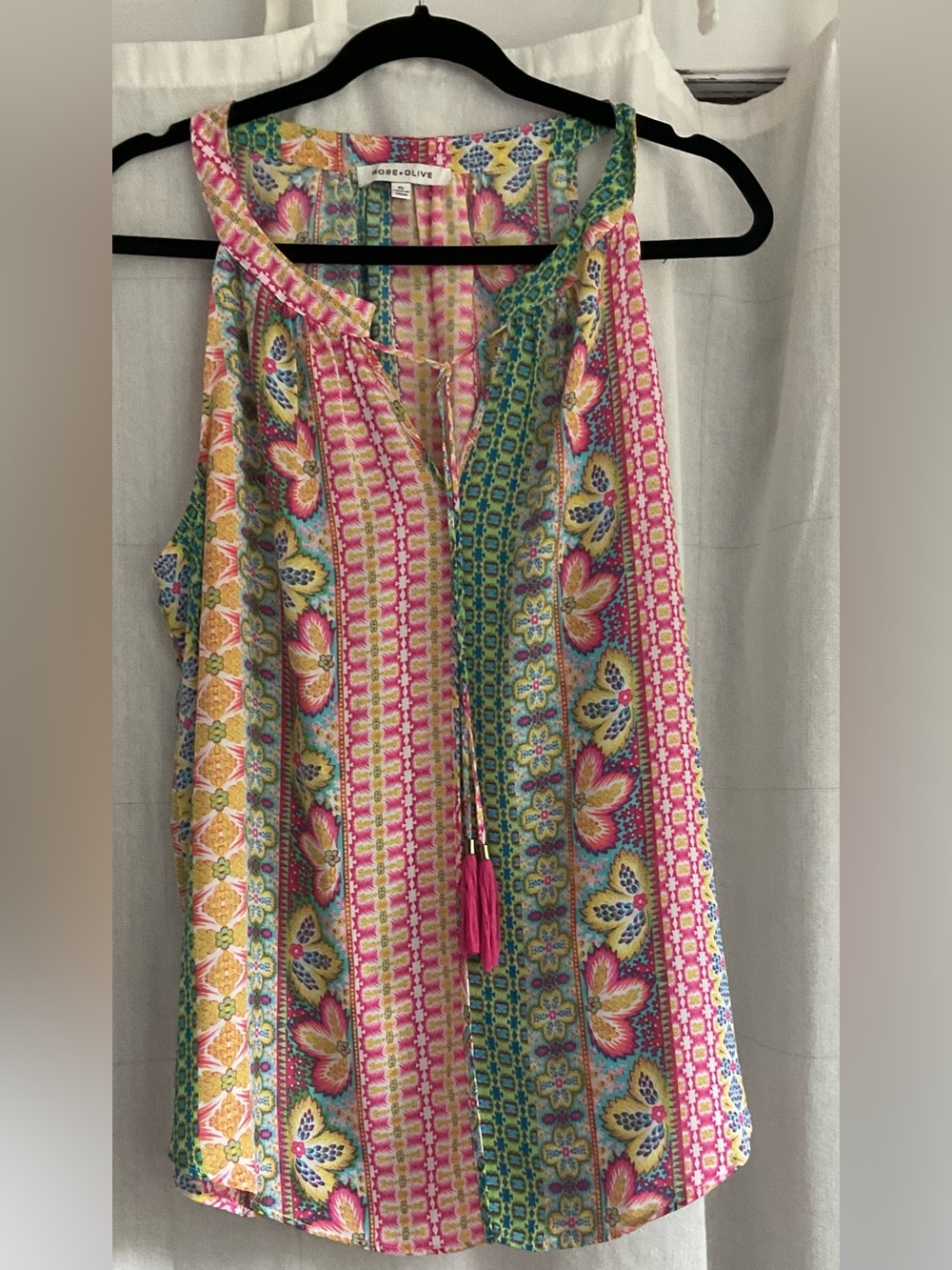 🦋 Boho Style Multi Floral Stripe Tassel Tank